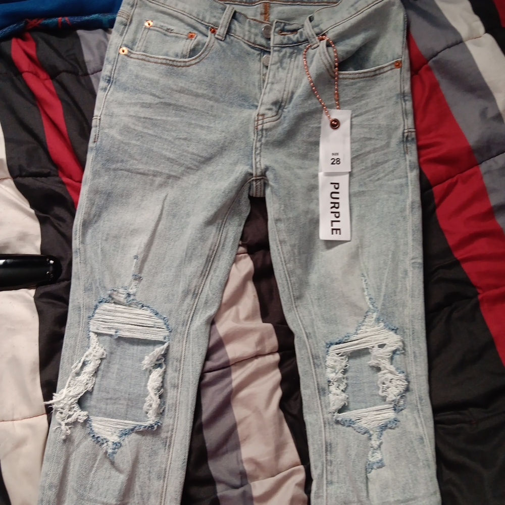 Mens Light Blue Distressed Jeans